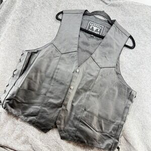 Barney's Leather Vest Mens XL Black Biker‎ Motorcycle Lace Up Side Snaps